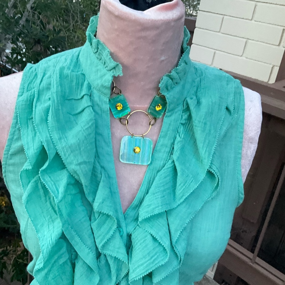 Vtg 60’s Necklace With Rectangular Flat Beads Cha… - image 4